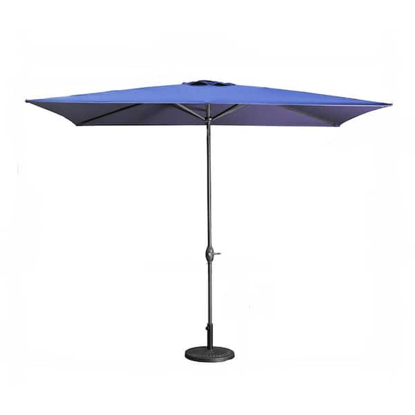 Zeus & Ruta 10 x 6.5 ft. Steel Push-Up Patio Umbrella Rectangular Patio Outdoor Market Umbrellas with Crank in Blue
