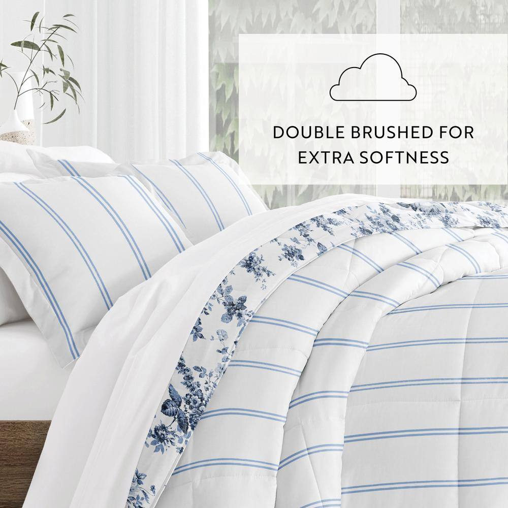 Blue Floral Reversible Down Alternative Comforter Set, Full