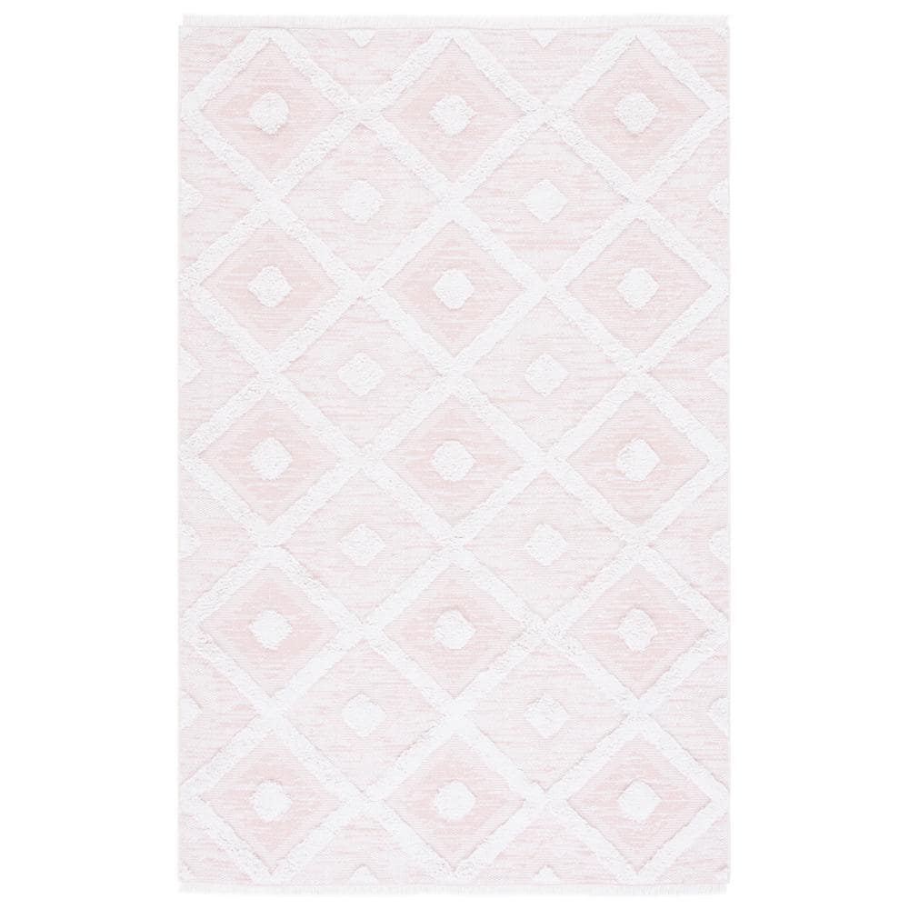 Ivory and Pink Boho-Mod Augustine 54'' Flat Woven Area Rug
