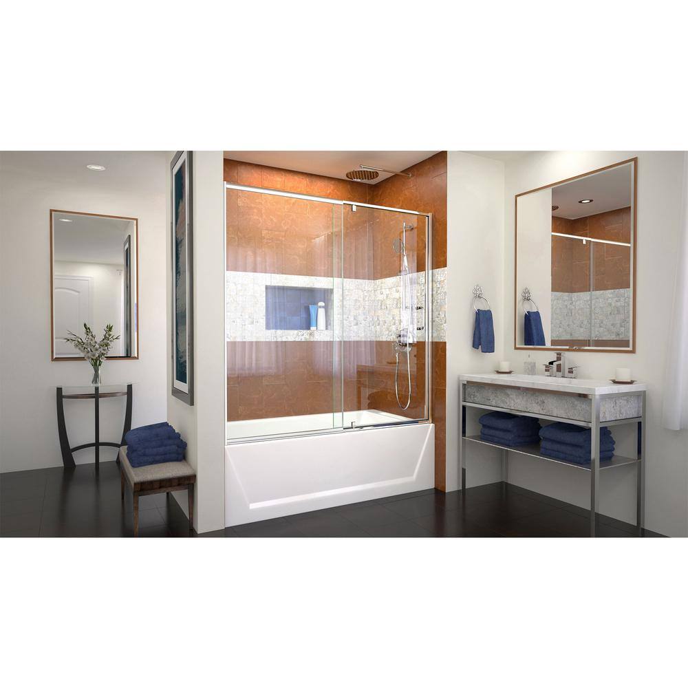 Flex Chrome Semi-Frameless Pivot Tub Door 56-60" W x 58" H