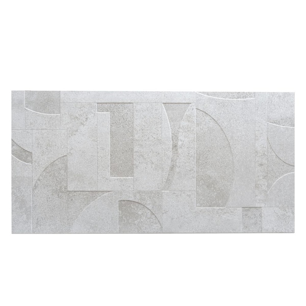 Imprint 4 x 5 in. Stone White Matte Color Body Porcelain Mid-Century Geometry Large Wall Tile Sample