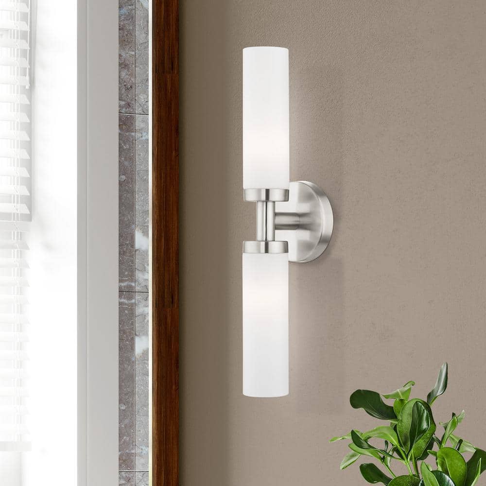 Brushed Nickel 2-Light Vanity with Satin Opal Glass