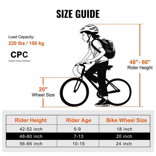 How To 20 Inch Bike Frame Size Guide Chart Kids Bike Heights For
