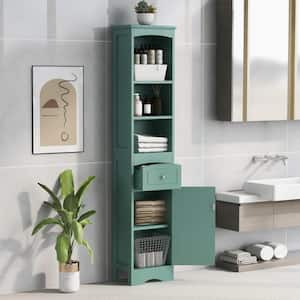 Tall 13.4 in. W x 9.1 in. D x 66.9 in. H Green MDF Board Freestanding Linen Cabinet with Adjustable Shelves in Green