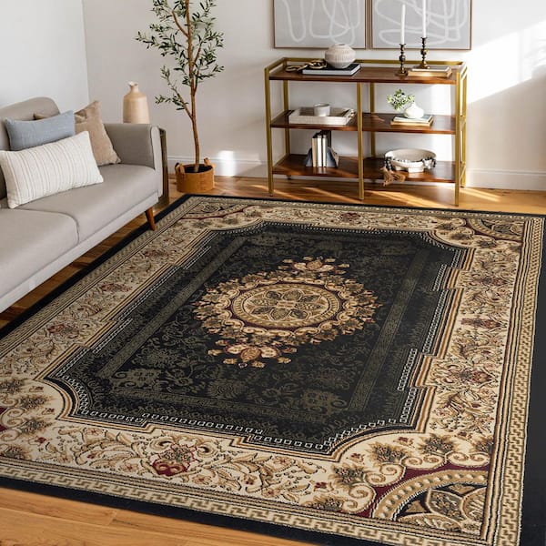 Sensation Oriental Black 8 ft. x 10 ft. Indoor Area Rug