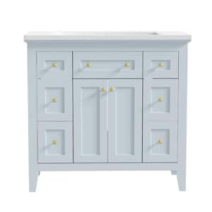 36 in. W x 18 in. D x 34 in. H Single Sink Freestanding Bath Vanity in Light Blue with White Resin Top