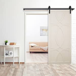 30 in. x 84 in. The Hollywood Primed Wood Sliding Barn Door with Hardware Kit in Stainless Steel