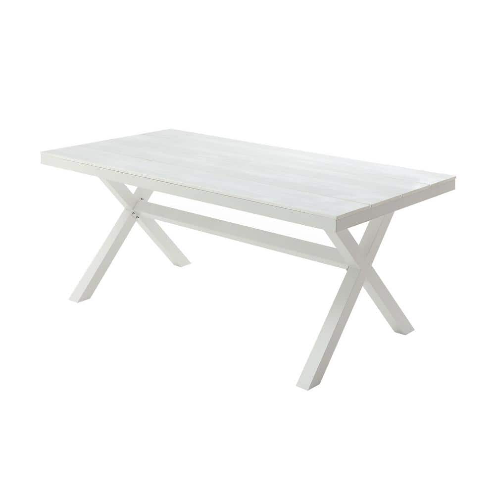 70.87 in. Rectangular Dining Table with X-Shape Aluminum Table Leg, White/Teak