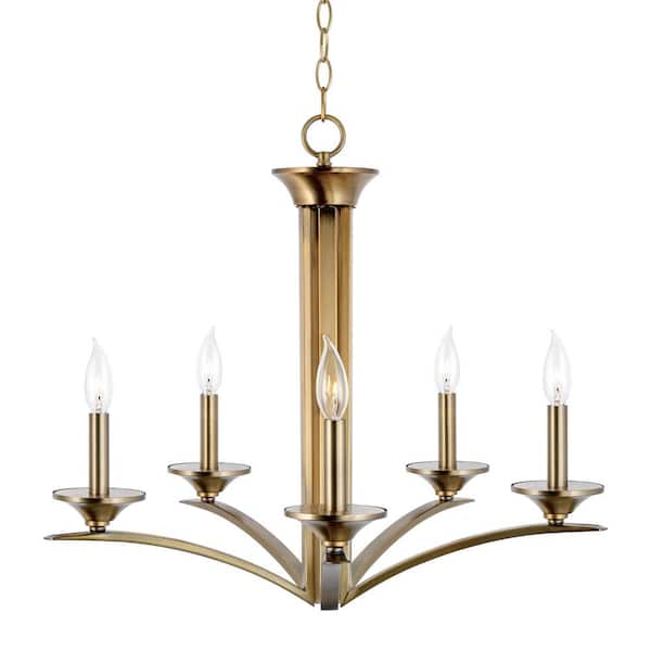 Kira Home Lillie 60-Watt 5-Light Warm Brass Contemporary Chandelier, No Bulb Included