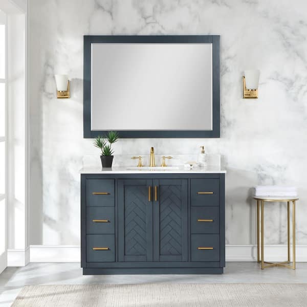 Altair Maribella 48 in. W x 36 in. H Rectangular Wood Framed Wall Bathroom Vanity Mirror in Classical Blue