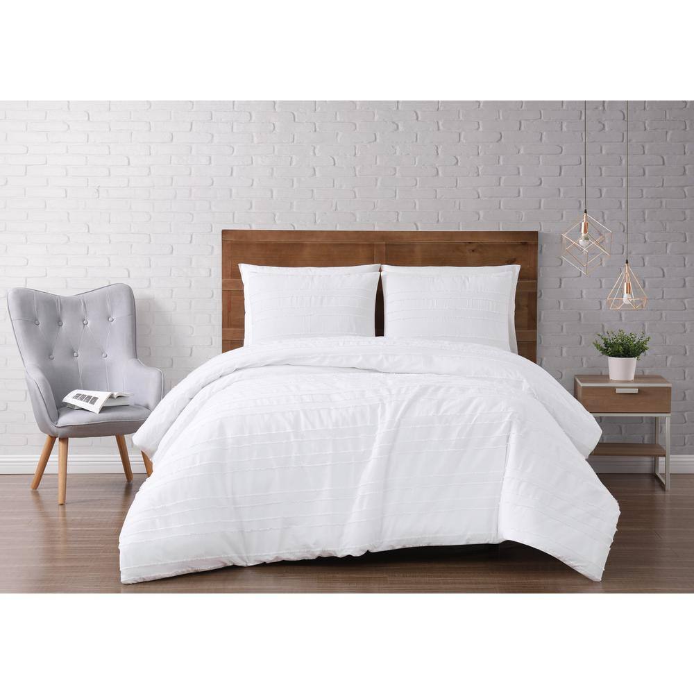 White Cotton Striped King Duvet Cover Set