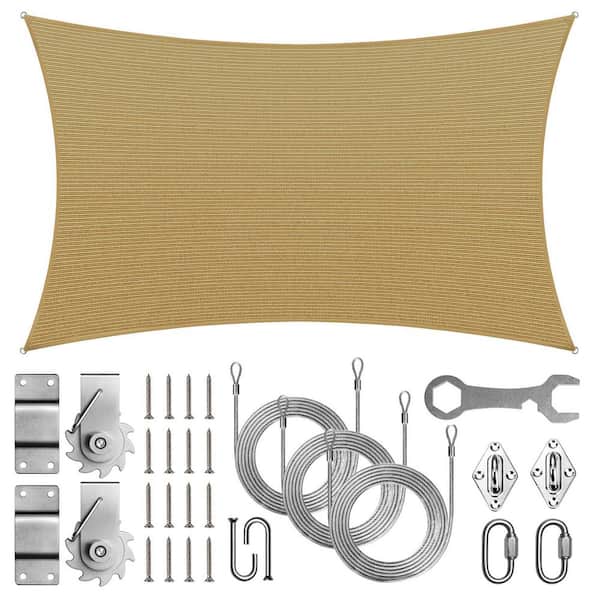 16 ft. x 20 ft. Rectangle Sun Shade Sail with Hardware TAWAL-Sand Beige