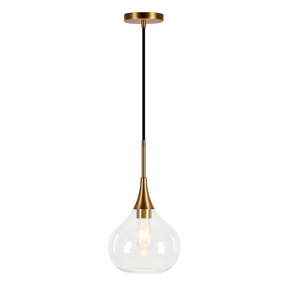 Brass and Clear Glass Teardrop Pendant Light