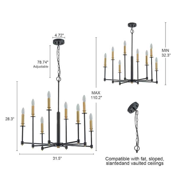 Galea 8-Light Linear Black and Gold Classic Transitional Chandelier with Candle Style