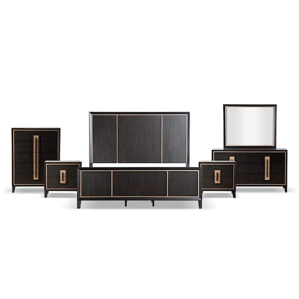 Demi 6-Piece Espresso Solid Wood Eastern King Bedroom Set