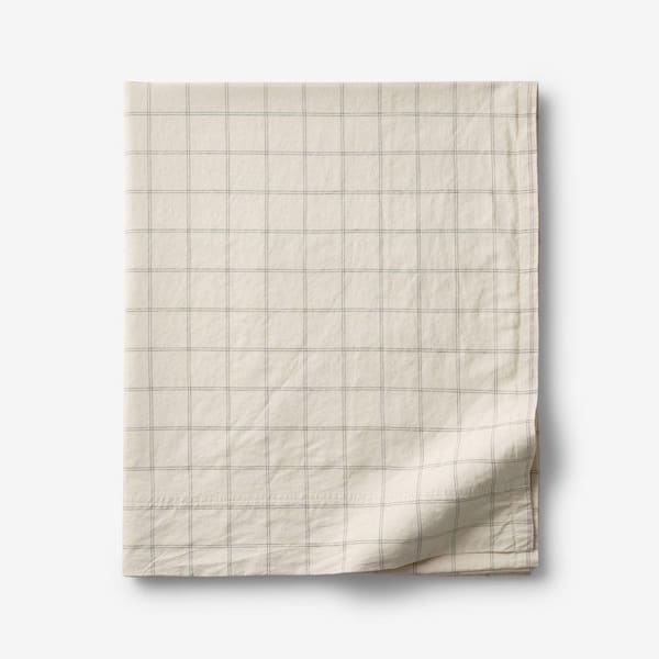 Legends Hotel Washed Linen Cotton Yarn-Dyed Windowpane Dark Olive California King Flat Sheet