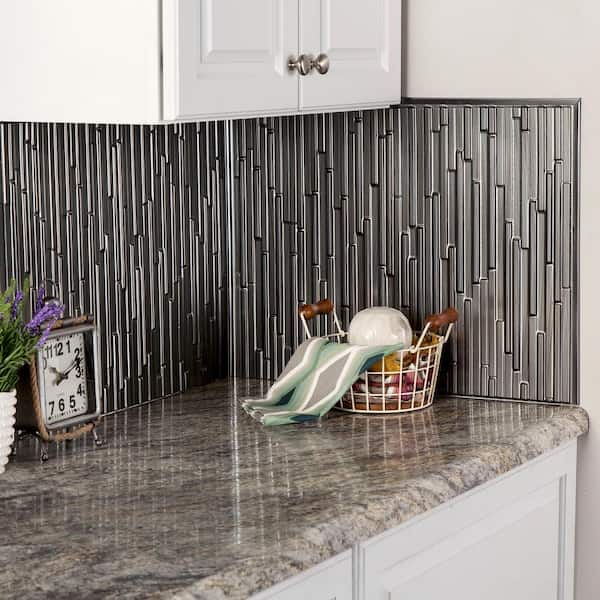 Skyline 18.25 in. x 24.25 in. Vinyl Backsplash Panel in Brushed Steel (5-Pack)