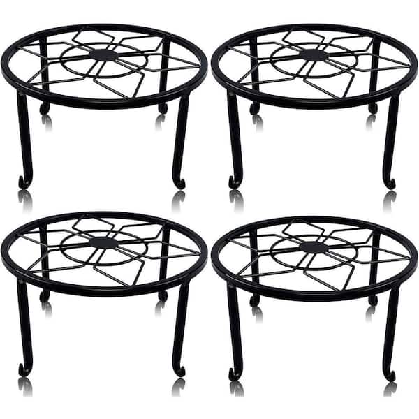 4.7 in. H Black Round Metal Plant Stand for Flower Pot (4 Pack)