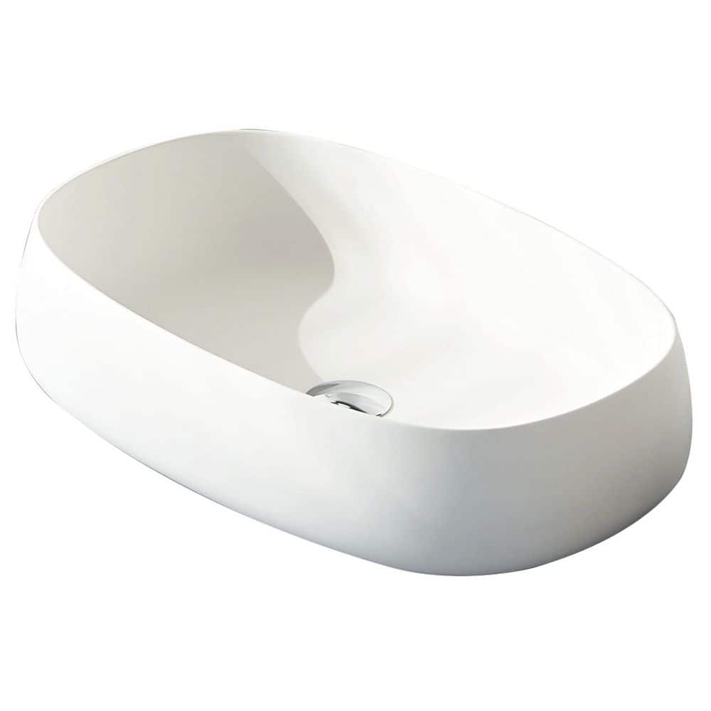 Oval 23 in. L x 15 in. W Solid Surface Vessel Bathroom Sink in Matte White with Pop-up Drain price history on PriceWatchPro