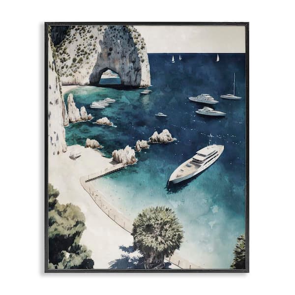Stupell Industries Rocky Coast Boats by Svetlana Aleynikova Black Framed Nature Giclee Art Print 14 in. x 11 in.
