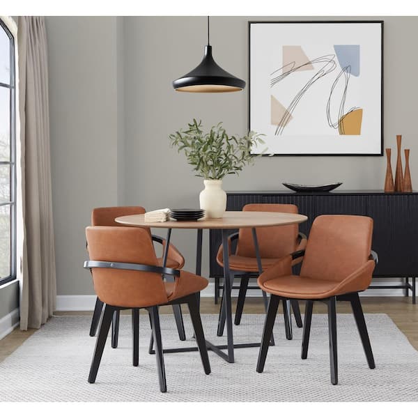 Lumisource Cosmo Camel Faux Leather and Black Wood Side Chair CH