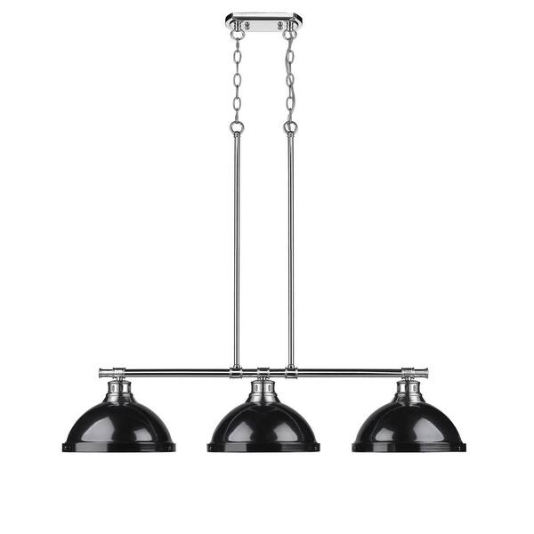Golden Lighting - Duncan 3-Light Chrome Pendant with Black Shade