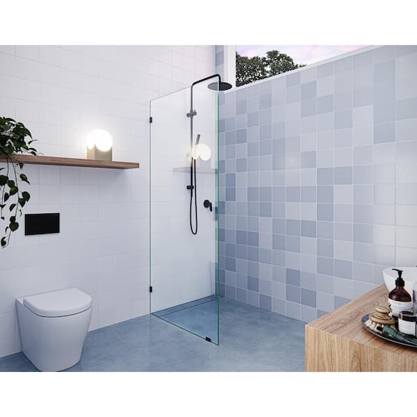 Glass Warehouse Vela 32.5 in. W x 78 in. H Frameless Fixed Single Panel Shower Door in Matte Black Without Handle
