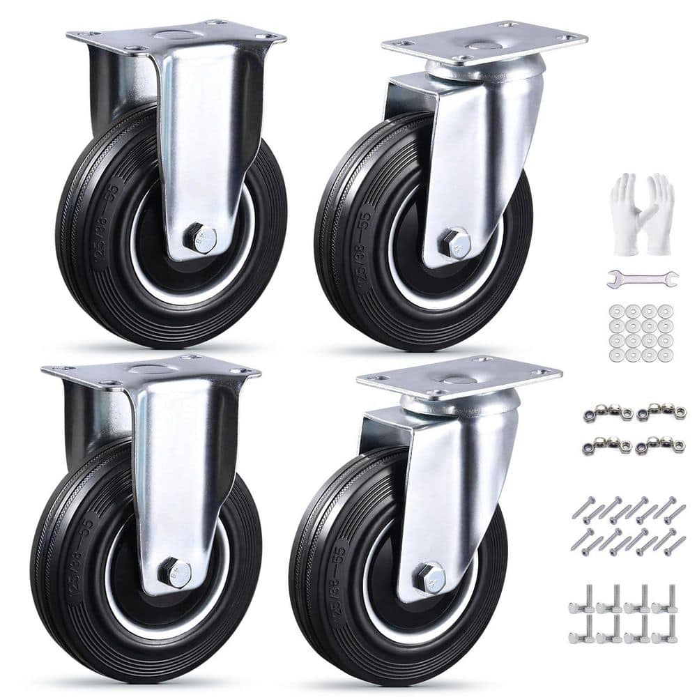 4-Pack Industrial Series 5 in. Black Rubber Rigid and Swivel Plate Casters w/Dust-Proof Cover Heavy Duty 1120 lb. Load price history on PriceWatchPro