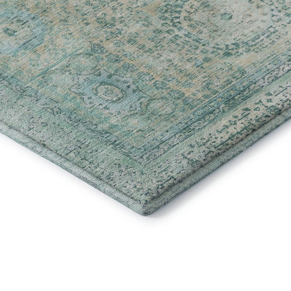 Mayfield Premium Machine Washable Abstract AMF1740 Turquoise 5 ft. x 7 ft. 6 in. Area Rug