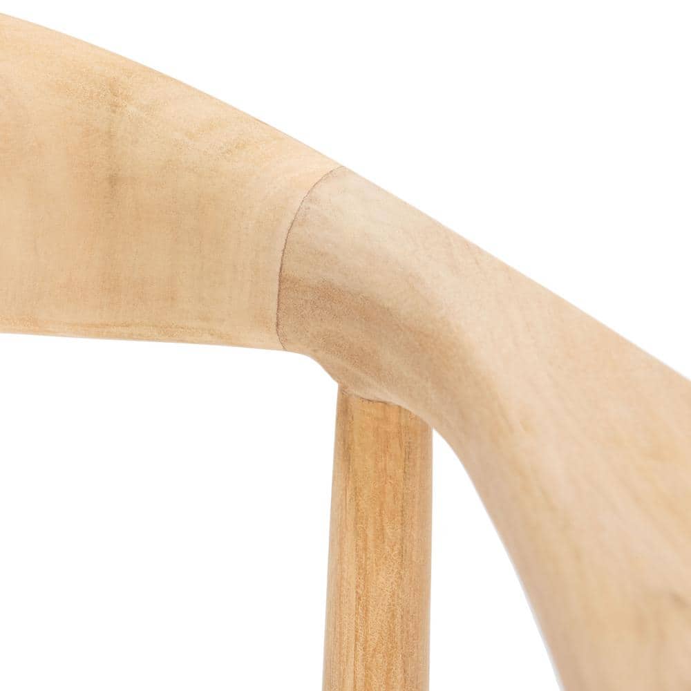 Curved Natural Teak & Woven White Leather Counter Stool