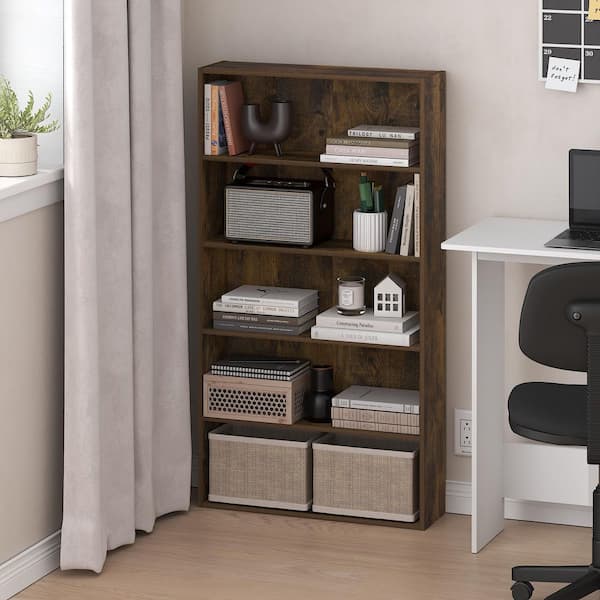 Furinno Basic 35.04 in. Tall Amber Pine Wood 4-Shelf Open Shelf