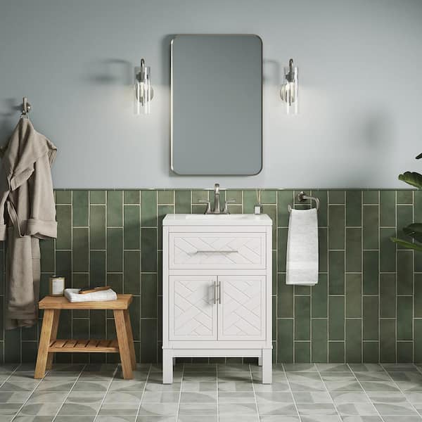 KOHLER Accra 24in. Single Sink Freestanding White Bath Vanity with Pure White Quartz Top Assembled