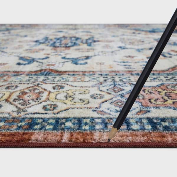 Eden Collection Ocean Medallion Navy 3 ft. x 9 ft. Machine Washable Traditional Indoor Area Rug