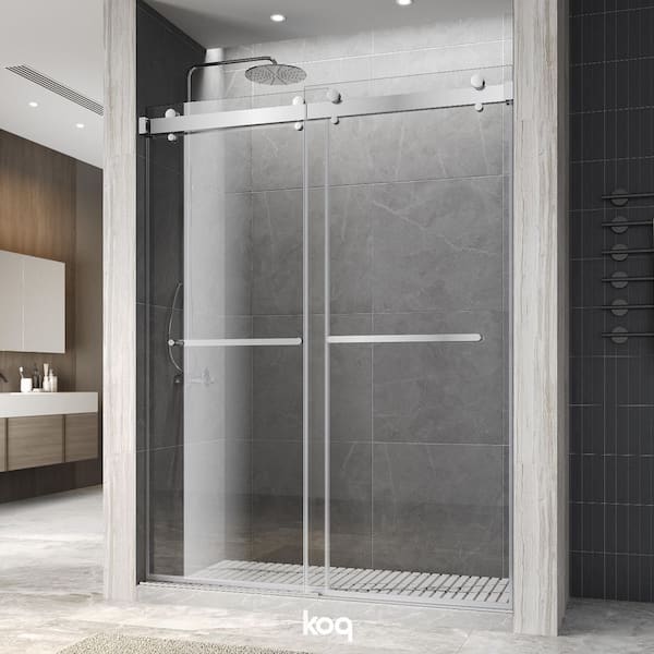72 in. W x 76 in. H Double Sliding Frameless Shower Door in Chrome Finish with 3/8 in. Clear Tempered Glass