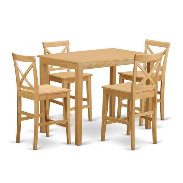 5-Piece Natural Oak Finish Solid Wood Top - Dining Room Set - Seats 4