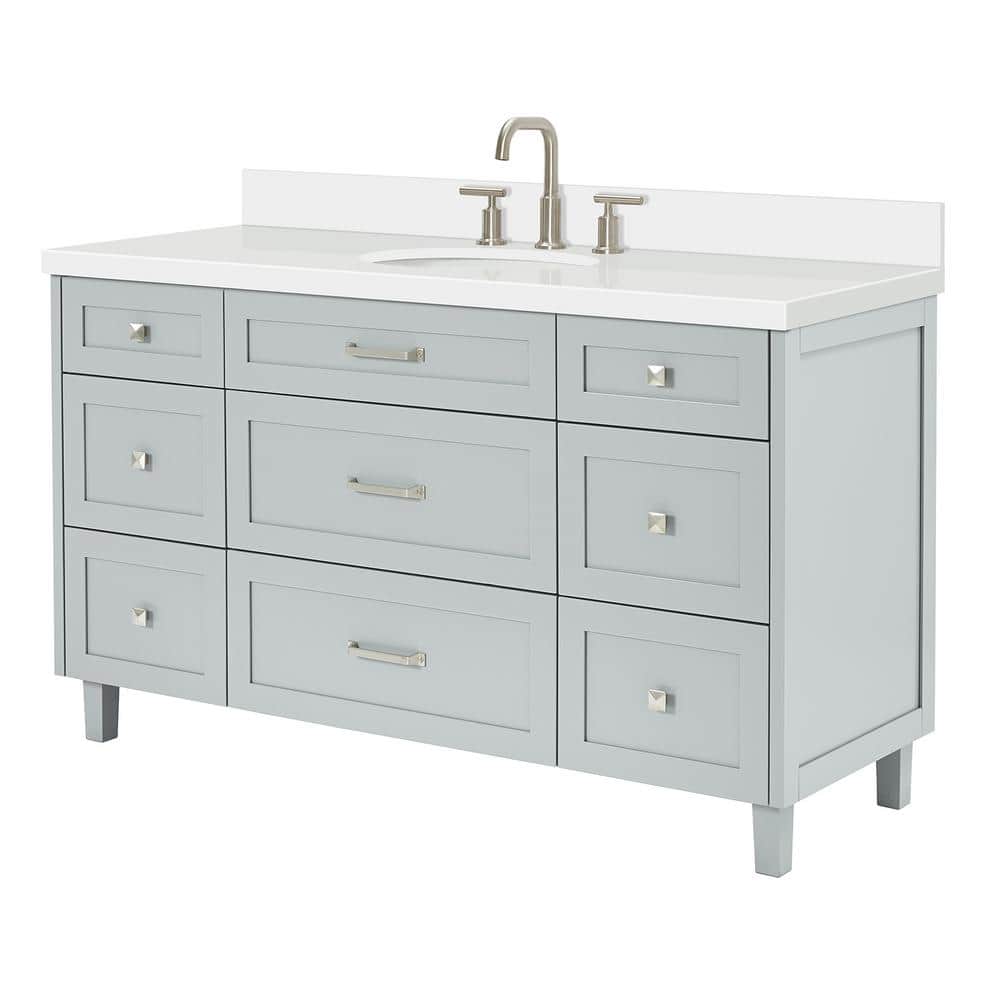 Gray Solid Wood Single Sink Bathroom Vanity with Quartz Top
