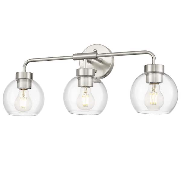 23 in. 3 Light Brushed Nickel Vanity Light with Clear Glass Shade