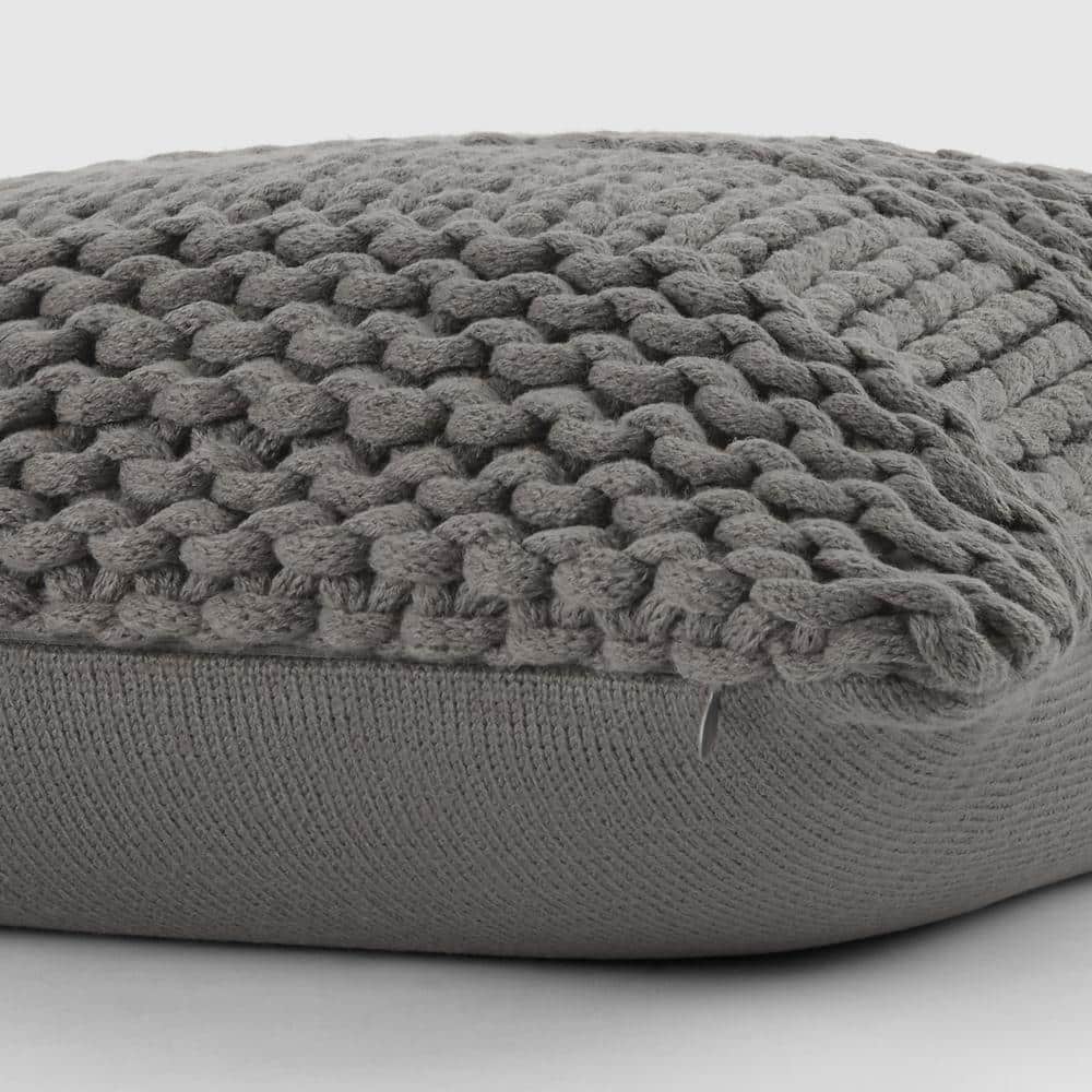 Gray Chunky Knit Acrylic Square Throw Pillow Set