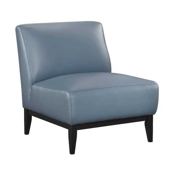 Holland Blue Leather Upholstery Accent Arm Chair