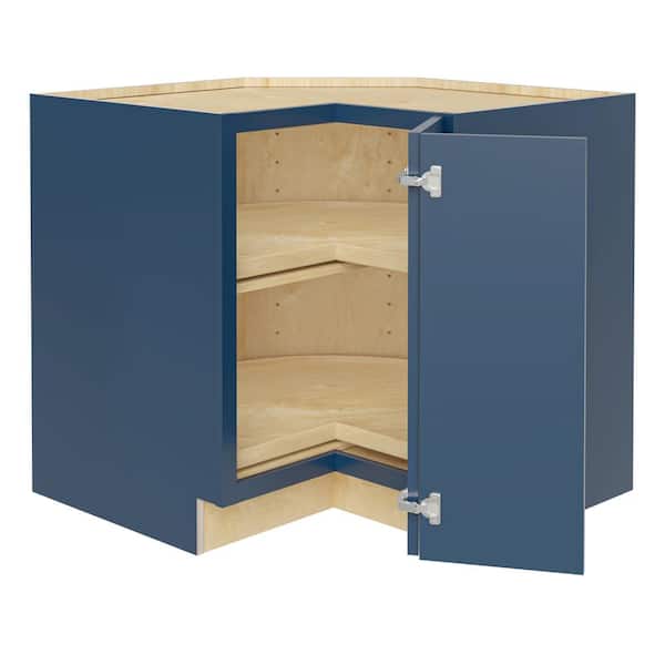 Hargrove 33 in. W x 33 in. D x 34.5 in. H Assembled Plywood Corner Lazy Susan Base Kitchen Cabinet in Vessel Blue RH