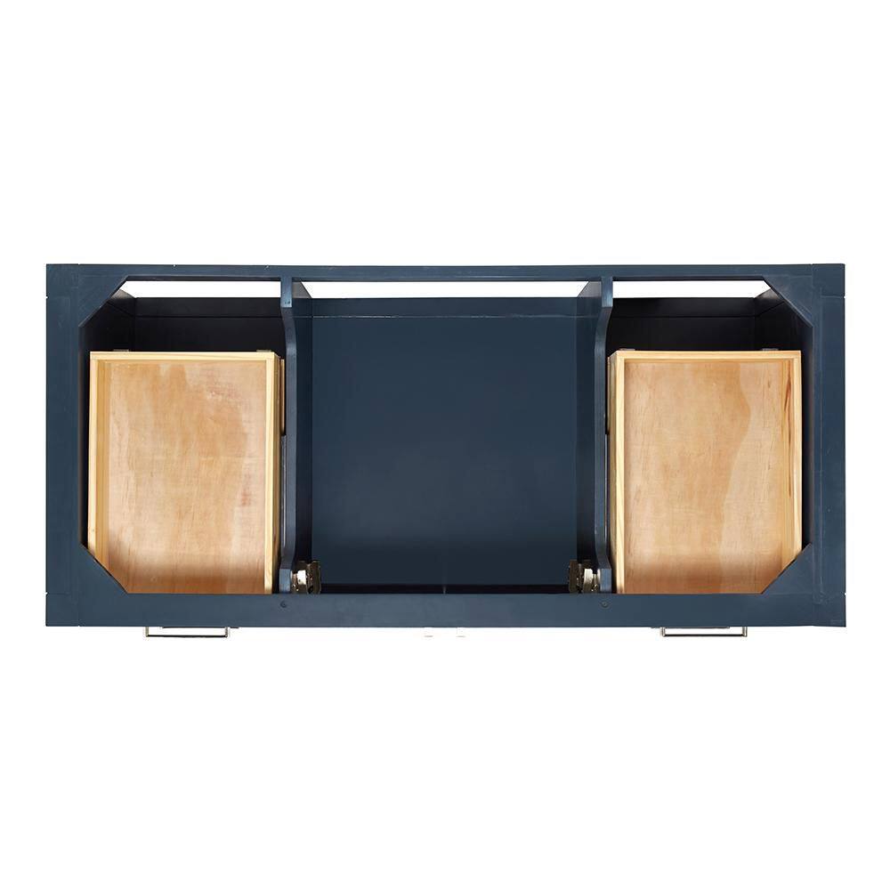 Midnight Blue Solid Wood Bath Vanity with White Marble Top