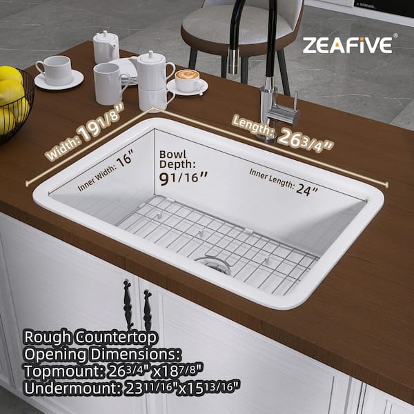 Zeafive Arco 27 in. White Kitchen Sink Drop-In / Undermount Dual