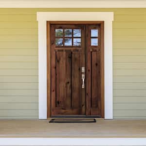 50 in. x 96 in. Craftsman Alder 2 Panel Left Hand 6 Lite Clear Glass DS Red Mahogany Wood Prehung Front Door/Sidelite