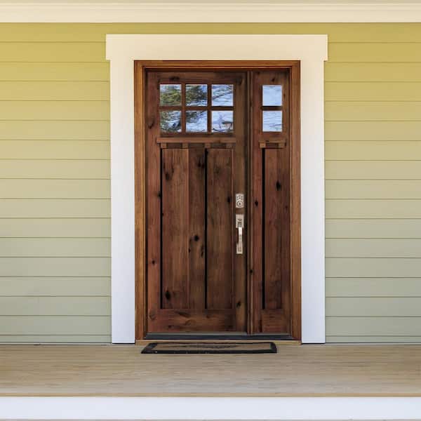 50 in. x 96 in. Craftsman Alder 2 Panel Left Hand 6 Lite Clear Glass DS Red Mahogany Wood Prehung Front Door/Sidelite