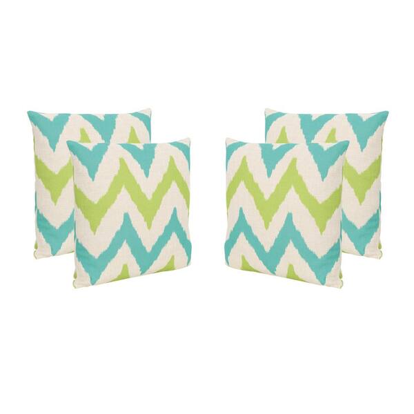 Noble House Adriatic Teal and Green Square Outdoor Throw Pillows (Set of 4)