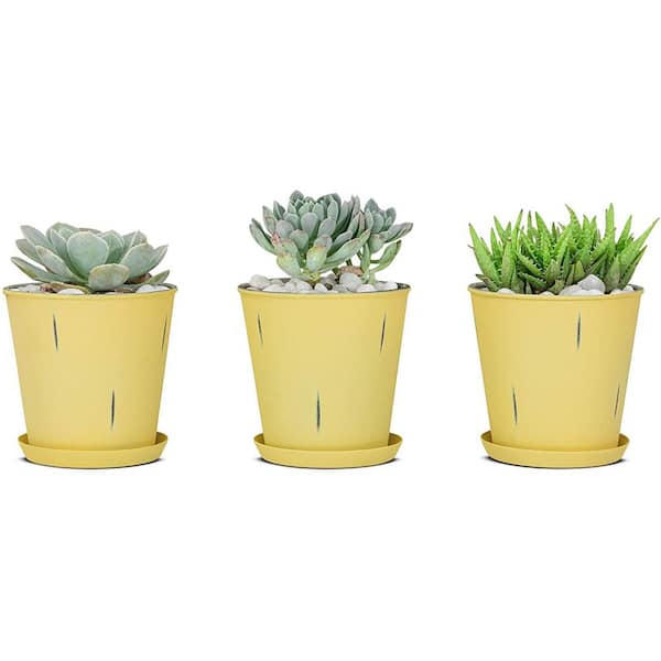 Monarch Abode Monarch Yellow Stonewashed Flower Succulent Pots Planter with Drainage Hole (Set of 3)