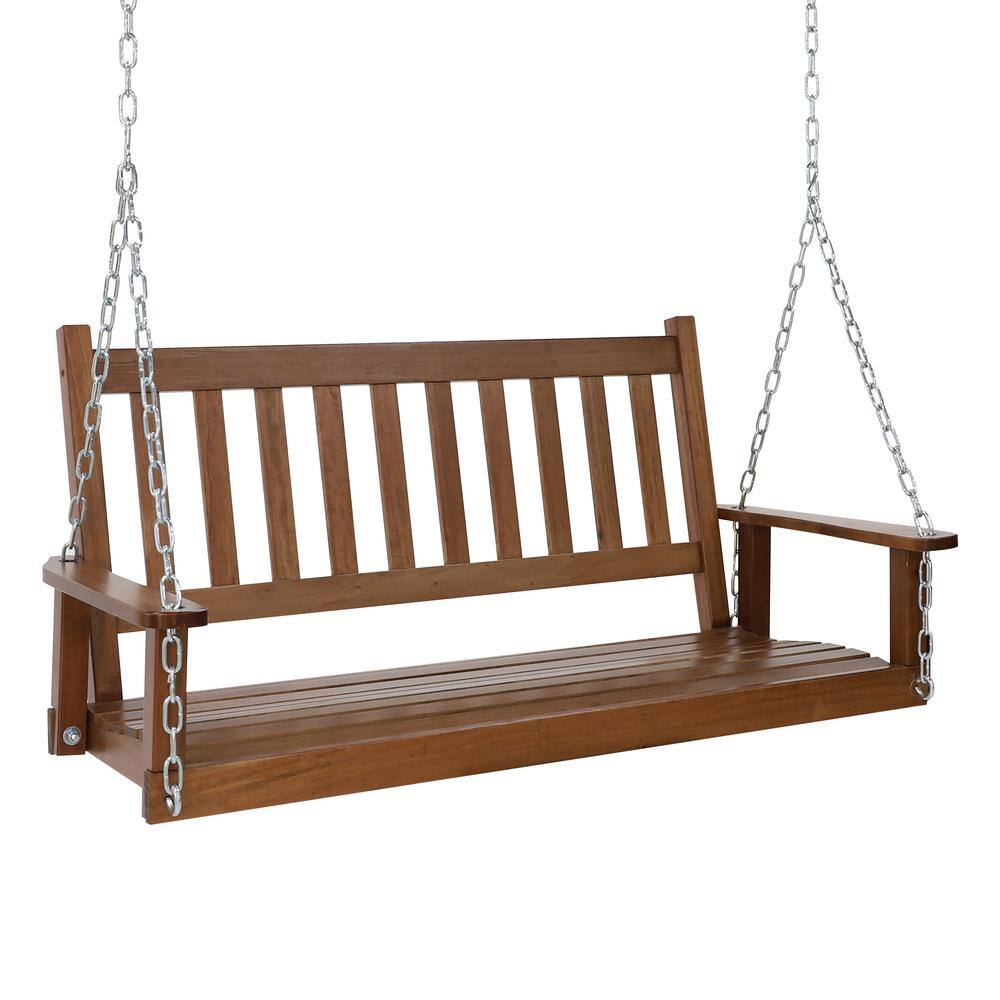 VEIKOUS 4 ft. Wood Patio Porch Swing Outdoor With Chains and Curved