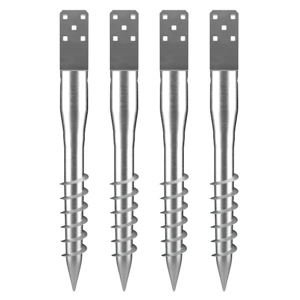No Dig Ground Anchor, 4 Pack 3.94 in. x 2.76 in. x 27.56 in. DIY Screw-in Post Stake, Includes 6 Lag Bolts and Rebar