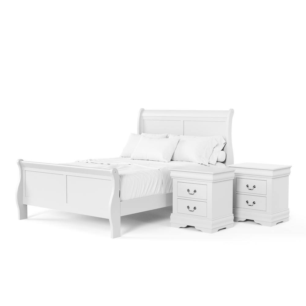 Burkhart 3 Piece White Wood Queen Bedroom Set with 2 Nightstands
