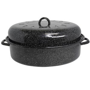 7 qt. Black Enamel Steel Oval Roaster Dutch Oven